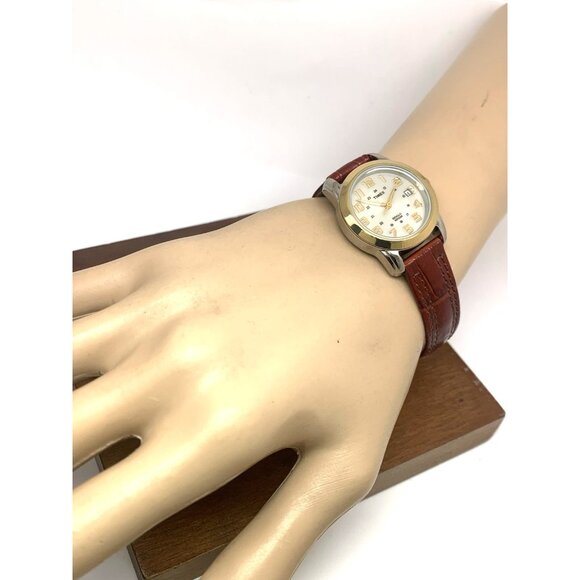 Timex Women's Watch T2N436 Indiglo Quartz Beige Dial Leather Strap 28mm - Picture 4 of 14